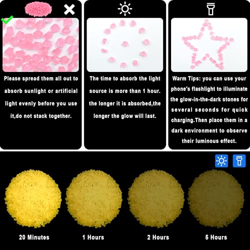 2000PCS Glow in The Dark Rocks for Fish Tank Glow Rocks for Outsode Pond Glow in The Dark Gravel for Aquariums Walkway Pathway Outdoor Plants Landscape(Pink),5-8mm - size: 2000, style: Pink