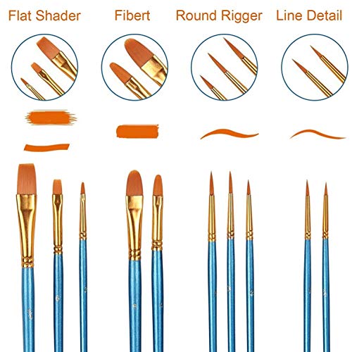 60 Pcs Acrylic Paint Brush Set, Oil & Watercolor - Professional Artist Brushes with Wooden Handle Nylon Hair Brushes - Bulk Art Supplies for Adults, Kids & Beginners - color: Blue, size: 60pcs