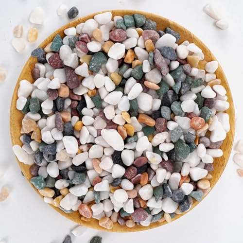 Natural Decorative Pebbles Rocks Polished Tterrarium Gravel White Stones with Red, Green, and Yellow Pastel Accents Mixed Color Aquarium Stones Garden Accessories Top Dressing for Bonsai Potted 2.2lbs - color: Five Colors Mixed, size: 2.2 lb