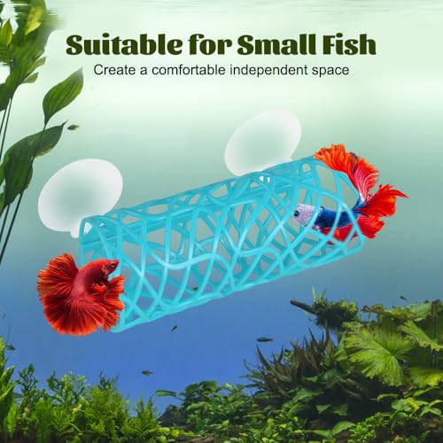 MiOYOOW Betta Fish Tunnel, Hollow Fish Resting Tube Suction Cup Mounting Fish Hide Shelter for Small Fish Shrimp Betta - color: Blue