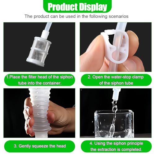 Siphon Pump, 1.6M/5.24Ft Siphon Hose for Water & Gasoline Transfer, Portable Car Manual Fuel Pump with Clip & Filter, Universal for Gasoline, Oil, Diesel, Water, Liquid (1.6M)