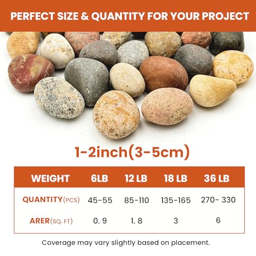 1-2 Inch Mixed Round Pebbles, Smooth River Rocks for Rock Painting, Indoor Plants, Vase Filler, Fish Tank, Aquarium Decor & Garden Landscaping, 12LB - color: 12LB, size: 1-2inch