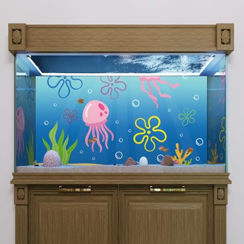 Fish Tank Jellyfish Sticker Decor - 2PCS 16.14 x 12.2 Inches Under the Sea Aquarium Background Stickers Decoration, Removable PVC Cartoon Underwater Beach Fish Tank Terrarium Background Decor S