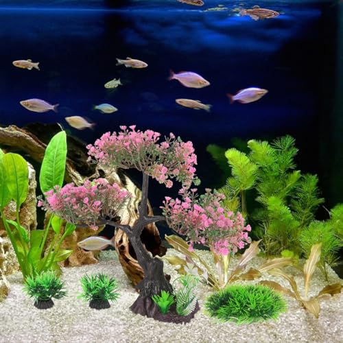 Beaupretty 1 Set Artificial Aquarium Plants Pink Cherry Blossom Tree Decor Fish Tank Tree Decorations Plastic Realistic-Plants Turtle Tank Plants Aquatic-Plants Grass Flowers