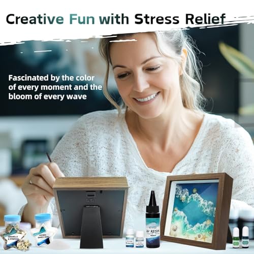 iLAND Crafts for Adults Zen Ocean Resin Art Kit, Creative Teen Crafts Resin Kit for Beginners, Crafting Hobbies for Women, DIY Sea Art Projects for Adults, Unique Beach Themed Gifts for Crafty Crafter - color: Premium Walhut