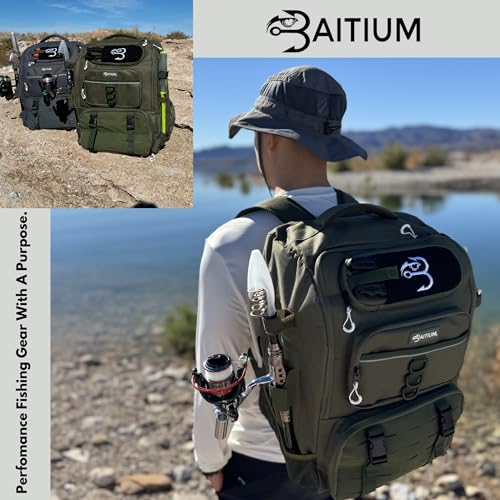 Baitium Fishing Backpack, Tackle Bag With Rod Holders, 40L Capacity With Cooler, Rain Cover, Insulated Pocket, 4 Tackle Trays Included - (Grey) - color: Grey