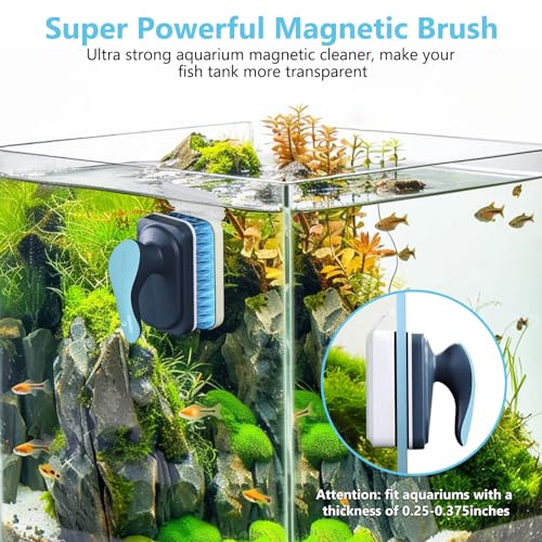 fishkeeper Aquarium Magnetic Glass Cleaner, Fish Tank Algae Magnet Cleaning Tool with Algae Scraper for Glass Aquariums Tank, Floating Scrubber Brush, 2 Detachable Scrapers, Medium - size: M for Glass Thickness：1/4"-3/8"