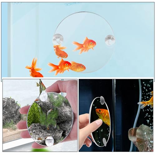 INOOMP Fish Training Acrylic Mirror, Decorative Fish Exercise Mirror Round Betta Exercise with Suction Cups for Tank Decoration -3.5Inch