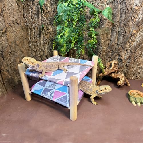 Tfwadmx Bearded Dragon Bed Double-Layer Wood Reptile Lizard Lounger Detachable Sleeping Hammock Terrarium Habitat Accessories for Leopard Gecko or Other Small Animal (Style-E) - style: Style C