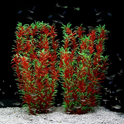 JIHAQUA Aquarium Decor Plastic Plants Extra Large 21 Inches Artificial Fish Tank Plants Tall Fish Tank Decorations (Wine 2pcs) - color: Wine 2pcs