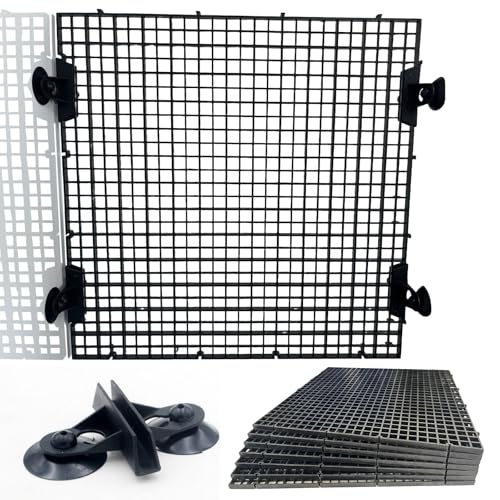 Black Fish Tank Dividers, 0.35 Inch Mesh Gap 11.8 x11.8 Inch Panel Size, 8 Pcs with 10 Strong Suction Cups, Easy to Cut for 10-55 Gallon Aquarium - color: Black