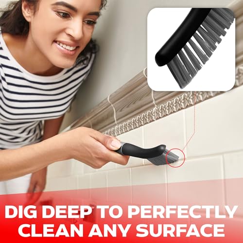 Scrub Brush Set of 3pcs - Cleaning Shower Scrubber with Ergonomic Handle and Durable Bristles - Grout Cleaner Brush - Scrub Brushes for Cleaning Bathroom/Shower/Tile/Kitchen/Floor/Bathtub/Carpet - color: Black, Set of 3