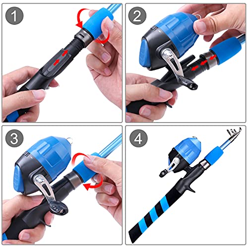 PLUSINNO Kids Fishing Pole, Portable Telescopic Fishing Rod and Reel Combo Kit - with Spincast Fishing Reel Tackle Box for Boys, Girls, Youth - color: BLUE, size: 3.94 ft