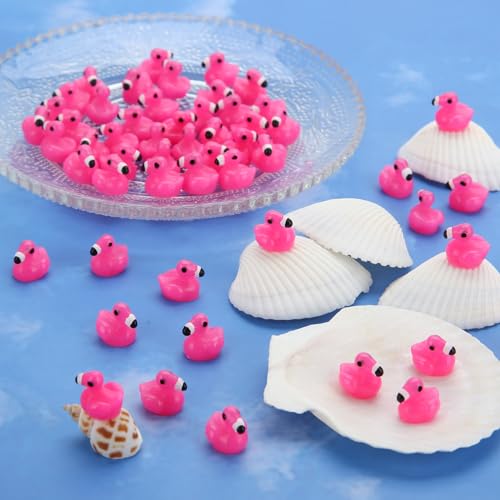 TOUCH TOP 100pcs Mini Flamingo Resin Ducks, Pink Figurine Tiny Animals Set Toy Bulk for Garden Lawn Decor DIY Craft Dollhouse Micro Landscape Fairy Party Gifts - style: Mini Flamingo