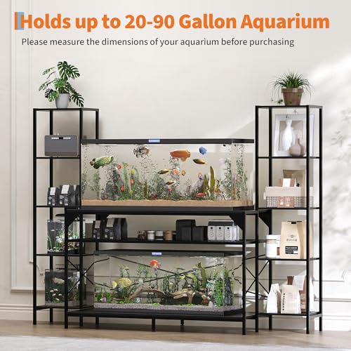 Garvee 20-90 Gallon Fish Tank Stand ,Aquarium Stand with Power Outlet,Heavy-Duty Reptile Terrarium Stands with 12-Leg Support and 4-Tier Storage Shelves,Fish Tank Table Aquarium Table,Load 860lbs - color: Black