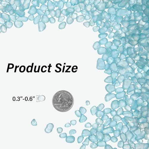 QEQEKAKA Sea Glass Stones for Crafts About 1LB (405g/14.28oz) Glass Pebbles Gemstones Bulk for Beaching Wedding DIY Decoration Aquarium Turtle Tank Vase Filler - color: Ice Blue, size: 1LB (405g/14.28oz)