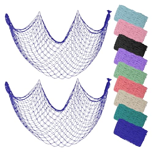 ZUEXT Dark Blue Decorative Fishing Net 80x40 Inch, 2PCS Picture Fish Net, Mermaid Net Cotton Fishnet Wall Hanging Decor for Hawaiian Nautical Beach Party, Fishnet Photo Display Sea Themed FishNet - color: Dark Blue, size: 80" x 40" - 2 Pack