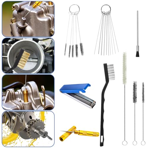9Pcs Carburetor Jet Cleaning Kit Tool, Professional Welding Tip Cleaner & Carb Jet Cleaning Kit with Brushes, Stainless Steel Needles & Hooks for Motorcycle ATV Chainsaw & Welder - color: C-Style-9PCS