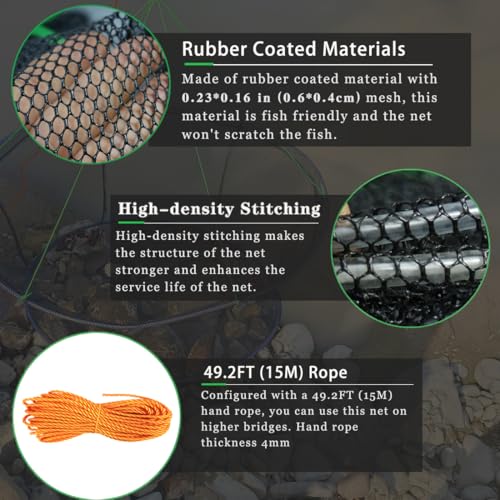 Drasry Fishing Net Trap for Crayfish Crab Bait Minnow Shrimp Foldable Fish Crawdad Lobsters Cast Net Collapsible - size: 39.4 * 31.5 in(100 * 80 CM), style: Large Open - Rubber Coated 6*4 Mm Mesh