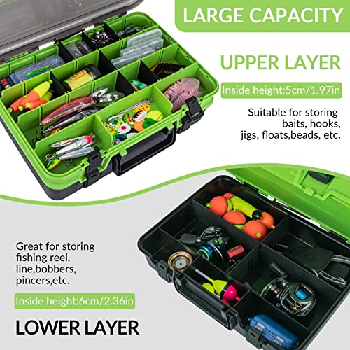 THKFISH Fishing Tackle Box Organizer Double Layer Tackle Storage Fishing Boxes Outdoor Box with Adjustable Dividers 14.96 * 10.23 * 4.5in Yellow - color: A-YELLOW-double sided tackle box