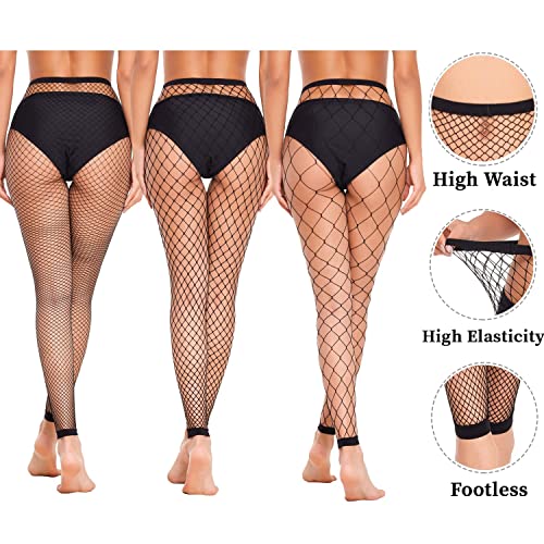 Avidlove Fishnet Stockings for Women Footless High Waist Fishnets Tight | Thigh High Stockings, Open Toe, High Stretch, Comfortable, Gothic Costume, Rave Outfits, for Cosplay, Halloween - color: Black-4 Pairs