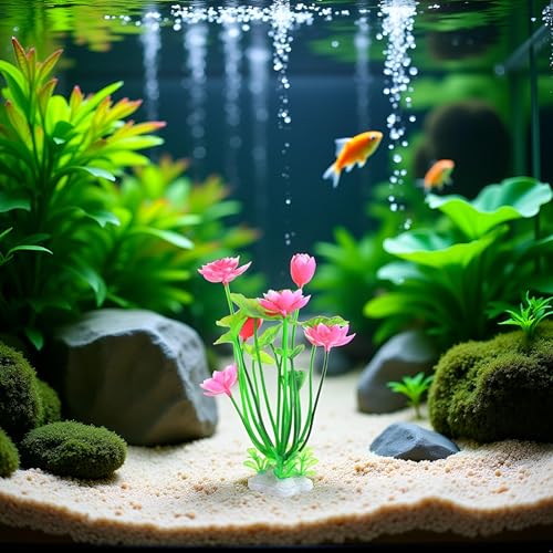 1pc Pink Artificial Water Plants,Plastic Artificial Lotus Fish Tank Ornament,Aquatics Grass Flower Simulation Wedding Favors,Plastic Plants for Party Fish and Aquatic Pets Aquarium Décor