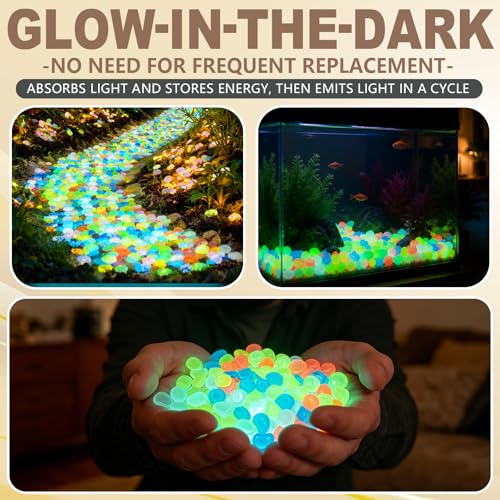GOODTAKE Glow in The Dark Pebbles for Yard Garden, Driveway, Walkways, Aquarium, Plant Pots, Bonsai, Fish Tank Decor - Glow Stones, Glowing Rocks for DIY Decorative - Luminous Stones (White, 300 Pcs)