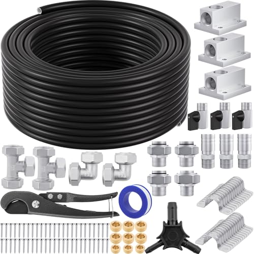 Shop Air Line Kit,Black 3/4 Inch x 100 FT Compressed Air Piping System,HDPE Tubing and Aluminum Outlet Blocks,Air Line Tubing Kit, for Shop,Garage - size: 100FT