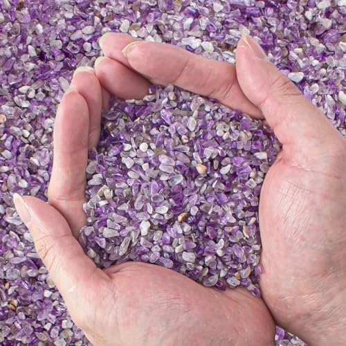 Amethyst Crushed Stone Natural Tumbled Healing Crystal Chips Bulk, 0.88 Lb Crushed Crystal Quartz Irregular Shaped for Decorative Fish Tank Vase Fillers Aquarium Gravel Rocks - color: Clear & Amethyst, size: 0.88 LB