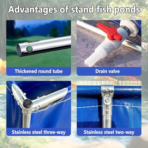 Large Outdoor Fish Holding Tank with Drain Valve, Canvas Fish Pond.Large Outdoor Fish Holding Tank - Above Ground PVC Pool for Koi, Turtles & Aquatic Life with Durable Steel Frame & Canvas L - color: Gray, size: 3×1.5×0.7m(9.8×4.9×2.3ft)