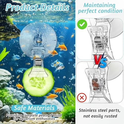6 Pack Aquarium Suction Cup Clips, Clear Plastic Fish Feeding Tool, Veggie Seaweed Plant Holder for Fish, Underwater Fish Feeder, Tank Fish Feeder Clips Accessories