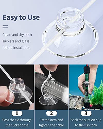Pawfly 30 Pack Suction Cups with 40 Pieces Adjustable Zip Ties. Suction Cups kit for Aquarium Fish Tank and Shrimp Dodging Nest - size: 30 Pack