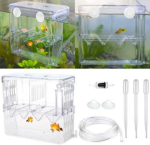 Senzeal Aquarium Fish Breeder Box Plastic Fish Isolation Breeding Box Hatching Incubator for Baby Shrimp Clownfish Guppy - size: Large