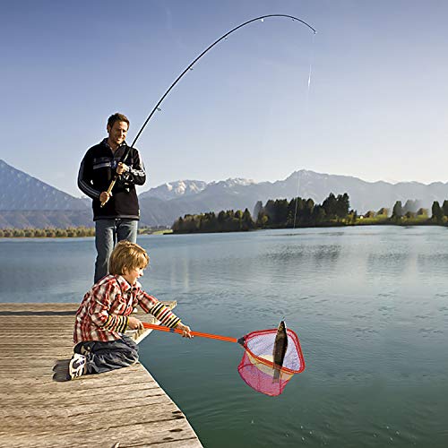 Kids Fishing Net - Telescoping Bait, Minnow, and Butterfly Net With 11.4" Depth, Handle Extends to 30" for Easy Catch and Release - color: Orange-1pack
