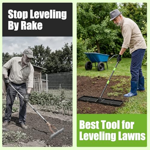 GARDTECH 30×10 Anti-Flip Lawn Leveling Rake,76” Adjustable Handle | Heavy Duty Stainless Steel,2mm Plate, for Topdressing, Sandbox, Garden Beds, Lawn Repair,Dog Spots