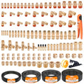 CheeMuii 124 PCS Brass DOT Air Line Fittings with 4 Roll 50FT 1/8" 1/4" 3/8" 1/2" DOT Air Lines Kit Push Lock Air Fitting Quick Connect Air Fittings with Air Hose Pneumatic Tubing - size: 50FT-4ROLL-124PCS