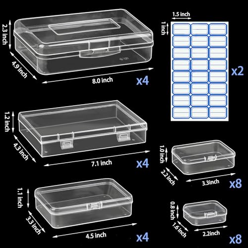 28 Pack Mixed Sizes Rectangular Mini Plastic Containers Clear Plastic Storage Boxes with Hinged Lids and Labels Empty Beads Organizers for Small Items Art Craft Jewelry Projects - size: 5 Size 28 Pcs