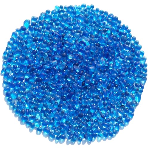 QYGL Sea Glass Stones - Sea Blue Clear Glass Pebbles Gemstones - Perfect for Aquarium Rocks, Fish Tank Gravel, Vase Fillers, DIY Crafts, and Home Decor (0.9LB/14oz) - color: Sea Blue
