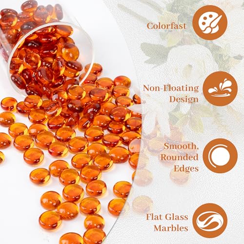 Orange Flat Glass Marbles, 0.97 lb Vase Filler Pebbles Gems, Decorative Glass Beads for Vases, Crafts, Floral, Mancala Stones, Aquarium Rocks for Fish Tank, 0.6"-0.8" (Approx. 80-100 PCS) - color: Orange