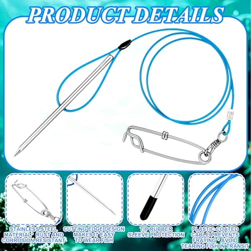 Soulchen 2 Pcs 3ft Heavy Duty Fish Stringer with Shark Clip Stainless Steel Cable Fish Holder Spearfishing Stringer for Scuba Diving Freediving Spearfishing Kayak Fishing and Game - color: Blue