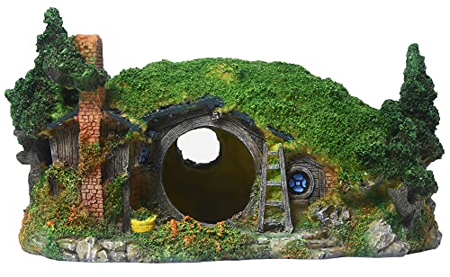 Hobbit Fish Tank Decorations Reptile House Hidden Hole Landscaping for Aquarium and Reptiles Decorations Mini Garden Decorating Two Sizes (L) - color: Hobbit-l