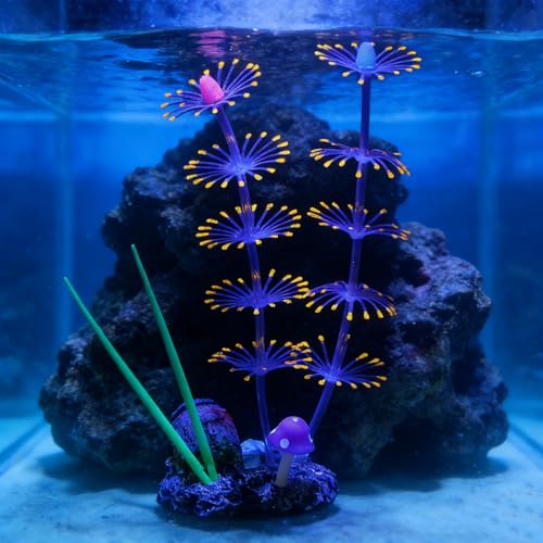 Soft Silicone long Coral Decor with Dynamic Swaying Motion, Weighted Base Aquarium Ornament for Lifelike Reef Aesthetic in Freshwater Saltwater Fish Tank, Safe Shelter for Invertebrates (Orange) - color: Orange