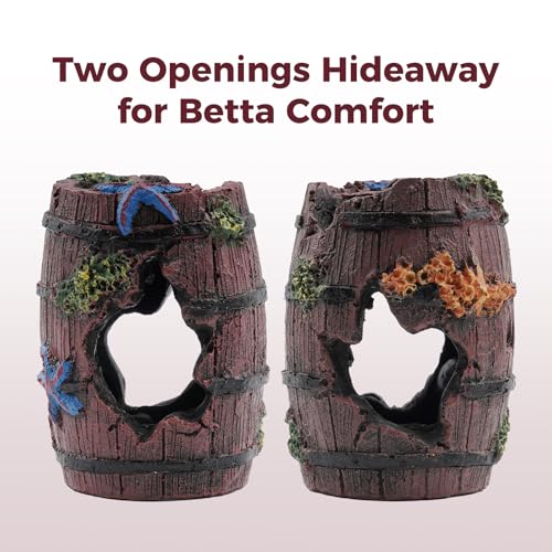 Aquarium Decor for Betta Fish Tanks, Tank Accessories, Starfish Barrel x 1 pcs, Aquarium Plants x 4 pcs