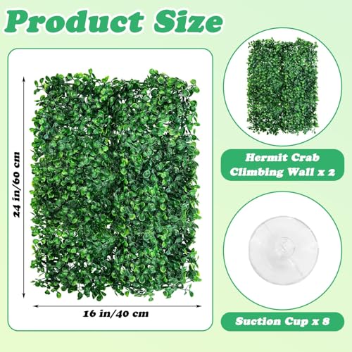 PINVNBY 2 PCS Hermit Crab Climbing Toys Hermit Crab Climbing Wall with Suction Cups Plastic Faux Grass Mat Hermit Crab Accessories for Hermit Crab Tank Decor (24 x 16 Inch)