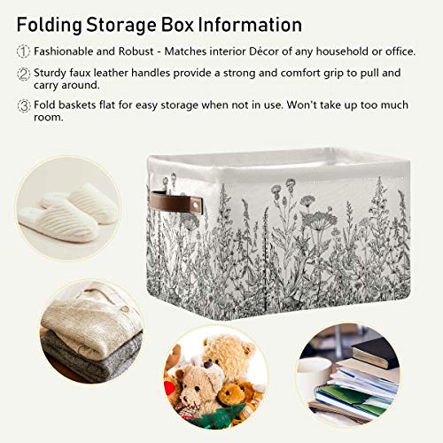 Black and White Flowers Storage Baskets,Decorative Collapsible Rectangular Canvas Fabric Storage Bin for Home - color: Black and White Flowers, size: 1 PCS