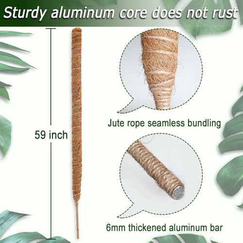 Moss Pole for Plants Monstera, 59 Inch Tall Bendable Moss Poles for Climbing Plants Indoor, Large Handmade Plant Pole Sticks, Coco Coir Plant Support Stakes for Potted Plants, Pothos - color: 59 Inch