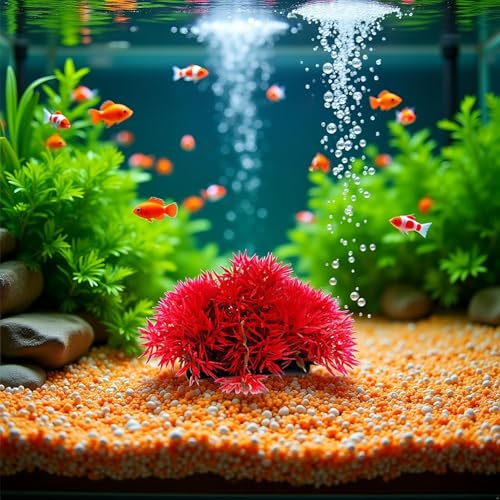 Red Artificial Flowers, Fake Flowers, Artificial Pine with Base Grass Fish Tank Ornament Aquatic Plant Landscape Decor, Aquarium Décor Plastic Plants