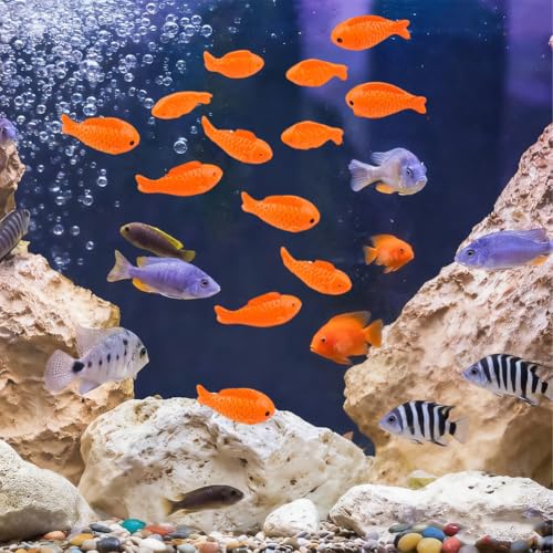 CREATCABIN 36Pcs 3 Styles Miniature Resin Fish Small Fish Figurines Dark Orange Mini Sea Ocean Marine Animal Tank Decorative Figure Statues Ornaments for Home Office Desktop Tank Aquarium DIY Decor