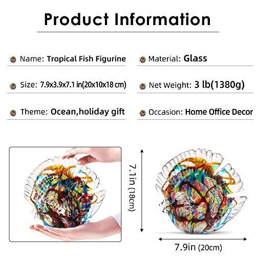 EUSTUMA Hand Blown Glass Tropical Fish Figurines Ornament,Sea Animal Sculpture for Fish Tank Aquarium,Sea Animals Collection for Birthday Gift,Glass Sculpture - color: Tropical Fish
