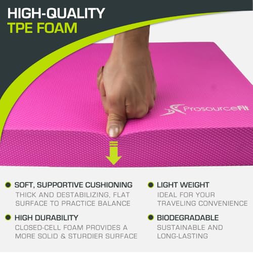 ProsourceFit Exercise Balance Pad, Non-Slip Cushioned Foam Mat & Knee Pad for Fitness and Stability Training, Yoga, Physical Therapy - color: Pink, size: L - (15.5" x 12.75")